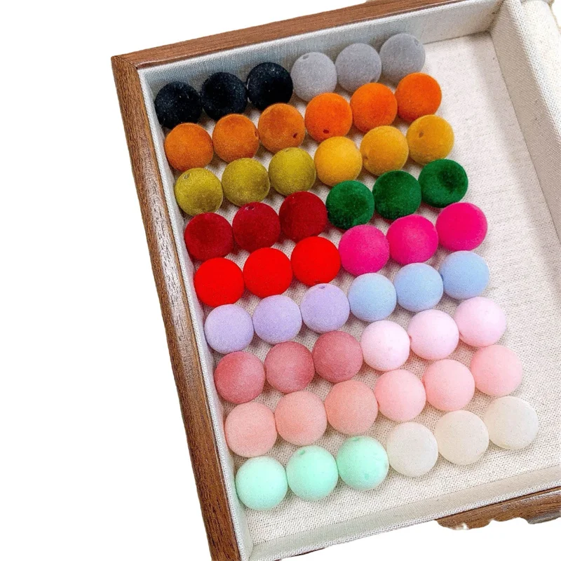 Winter style 100pcs/lot 16mm color Flocking decoration geometry rounds shape resin straight hole beads diy jewelry accessory