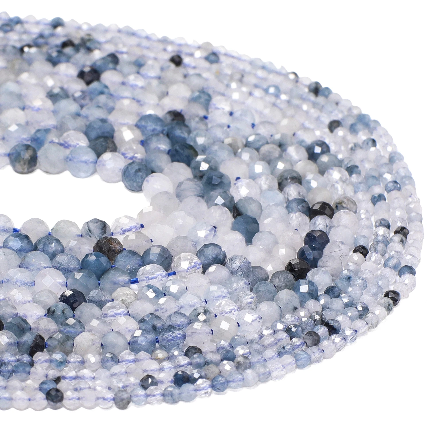 Natural Ghost Aquamarine Stone Beads 2mm 3mm 4mm Faceted Round Tiny Beads for Slim Jewelry Making Diy Beaded Accessories