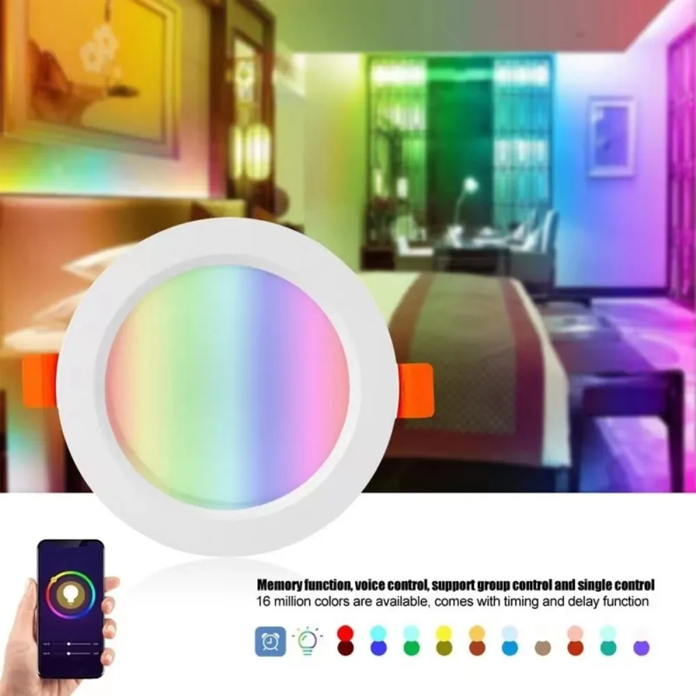 Dimmable Tuya RGB + CW Bluetooth Luz de teto inteligente, Downlight LED, Spotlight, Controle remoto APP, Vida inteligente, Casa inteligente, 10W