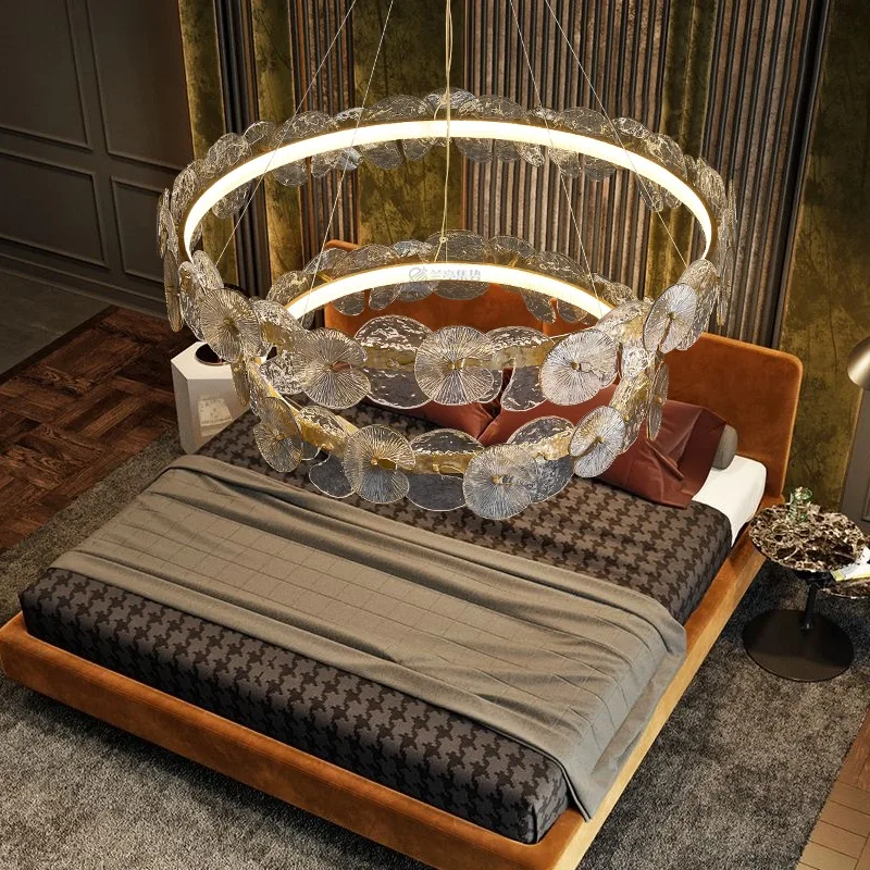 โมเดิร์นโคมไฟระย้าสําหรับห้องนั่งเล่นห้องนอน Lotus Leaf Decor LED จี้โคมไฟโต๊ะรับประทานอาหารห้องครัวแหวนโคมไฟในร่ม