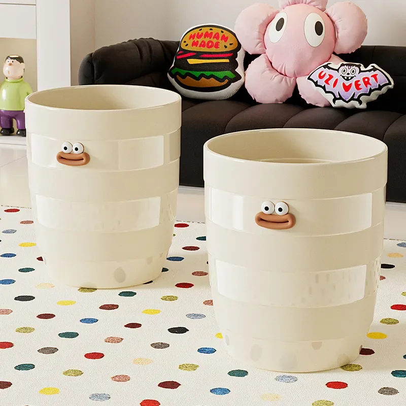 for Cream Wind Household Trash Can Large Capacity Cartoon Premium Plastic Storage Bucket for Bedroom Living Room Kitchen