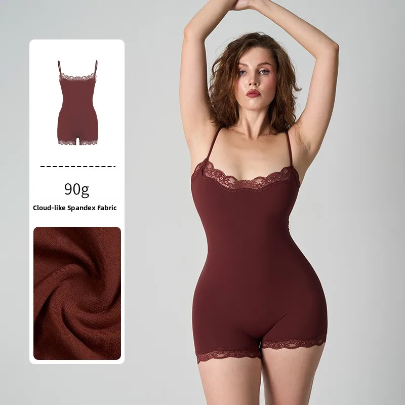 

Комбинезон для йоги Kardaian Lace ter One-Piece с высокой талией, эффектом подтяжки ягодиц, ощущением второй кожи, приятный для кожи, с контролем живота, из нейлоновой ткани