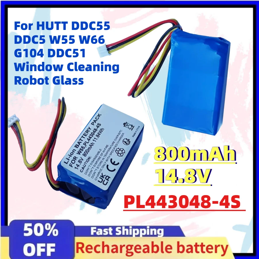 

Высококачественная новая литий-ионная батарея PL443048-4S 800 мАч 14.8В для роботов-мойщиков окон HUTT DDC55, DDC5, W55, W66, G104, DDC51