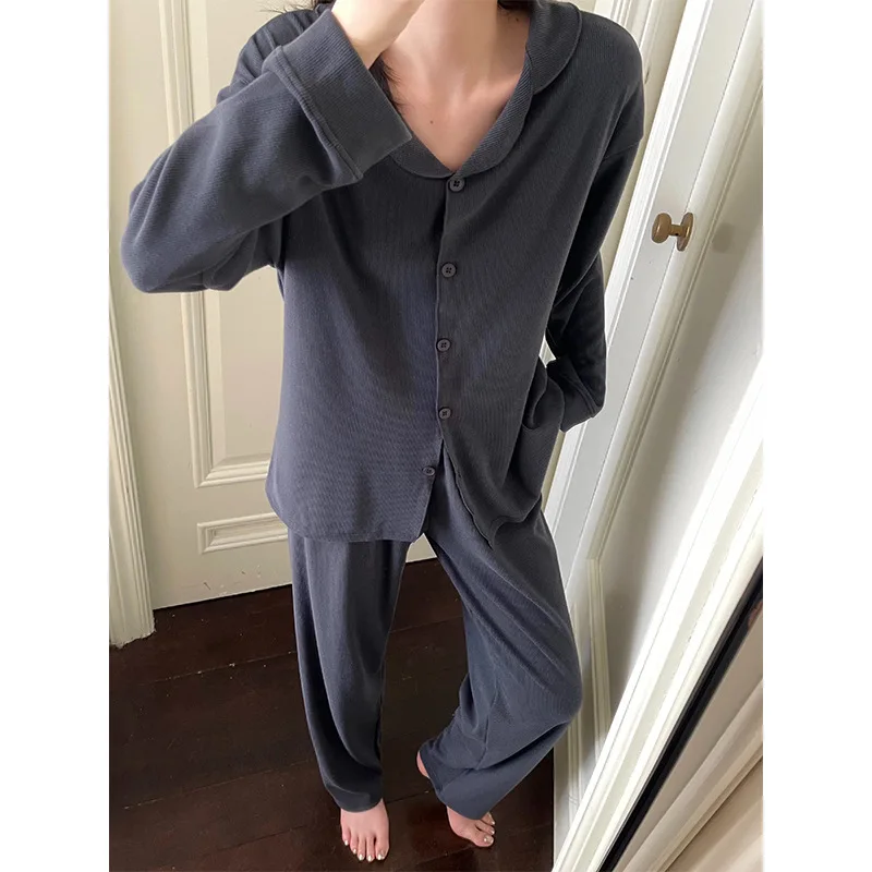 Pyjama Pour Femme Spring Autumn Outside Wear Home Clothes Korean Lapel Long Sleeve Shirt Sleepwear Set Pajamas For Women Suit