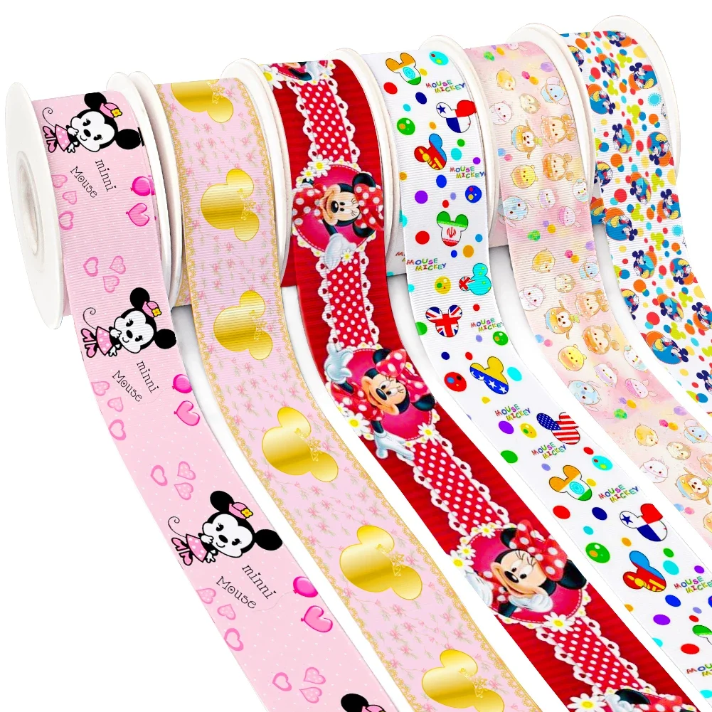 

50 Yards Cartoon Mickey Mouse Ribbon Disney Pattern Printed Grosgrain Satin Ribbon for Gift Wrapping Hair Bow Craft Accessory