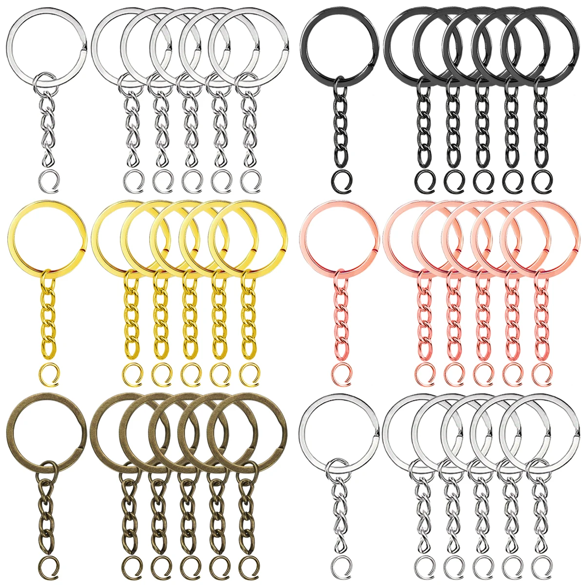 20/35/60 Sets Flat Keychain Rings, Open Keychain Rings With Chain and Open Jump Rings, For Keychain, DIY Crafts Making and Gift