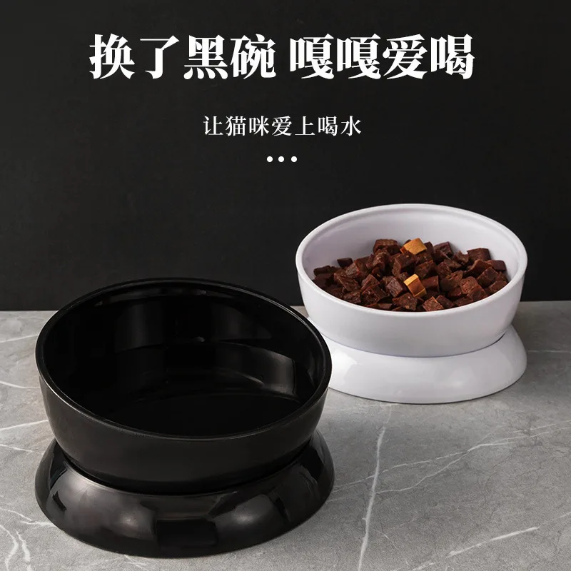 Black Dog Bowl Food Holder Anti-Tumble Large Diameter Oblique Mouth Cervical Spine Kittens Pet Supplies