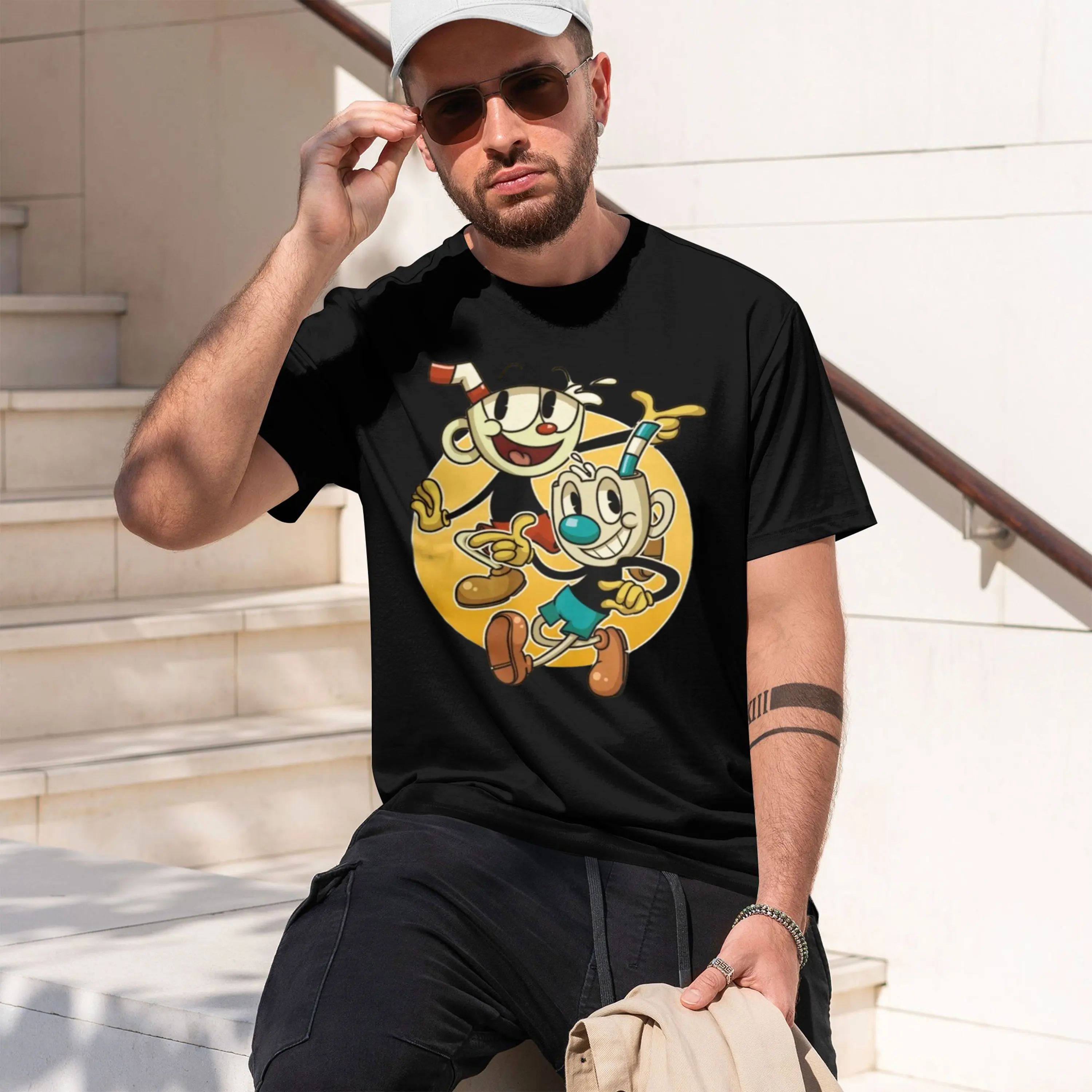 Cuphead & Mugman Retro Men's T Shirts Funny Tee Shirt Short Sve O Ne T-Shirts Plus Size Clothing 2026 New Model Men’s Short-slee