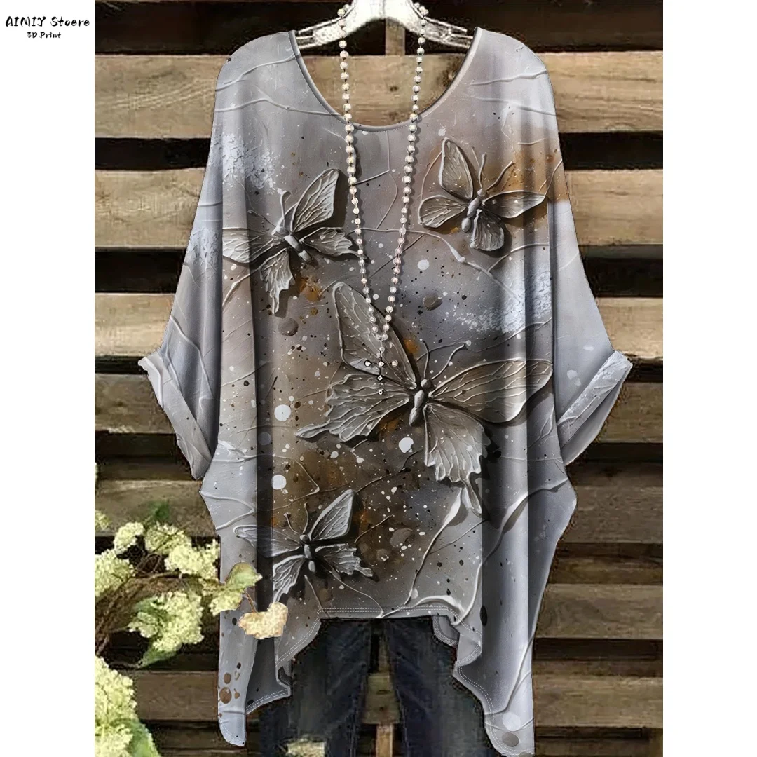 

2025 Women's Casual Short Sleeve T-Shirt - Round Neck Butterfly & Dandelion Seed Print Relaxed Fit Durable Comfort Top Women