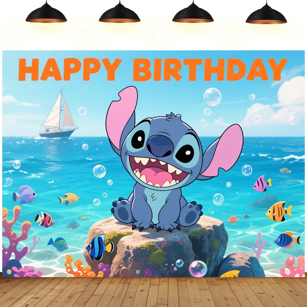 

Birthday background cloth Stitch Children's Day summer beach Hawaii film decoration birthday party backdrop decoration