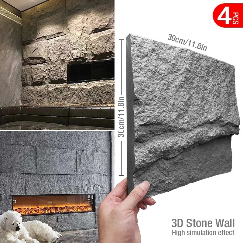 

4pcs 30cm House Renovation mushroom stone Brick 3D Wall Panel Non Self Adhesive 3D Wall Sticker Mosaic Tile Waterproof Wallpaper