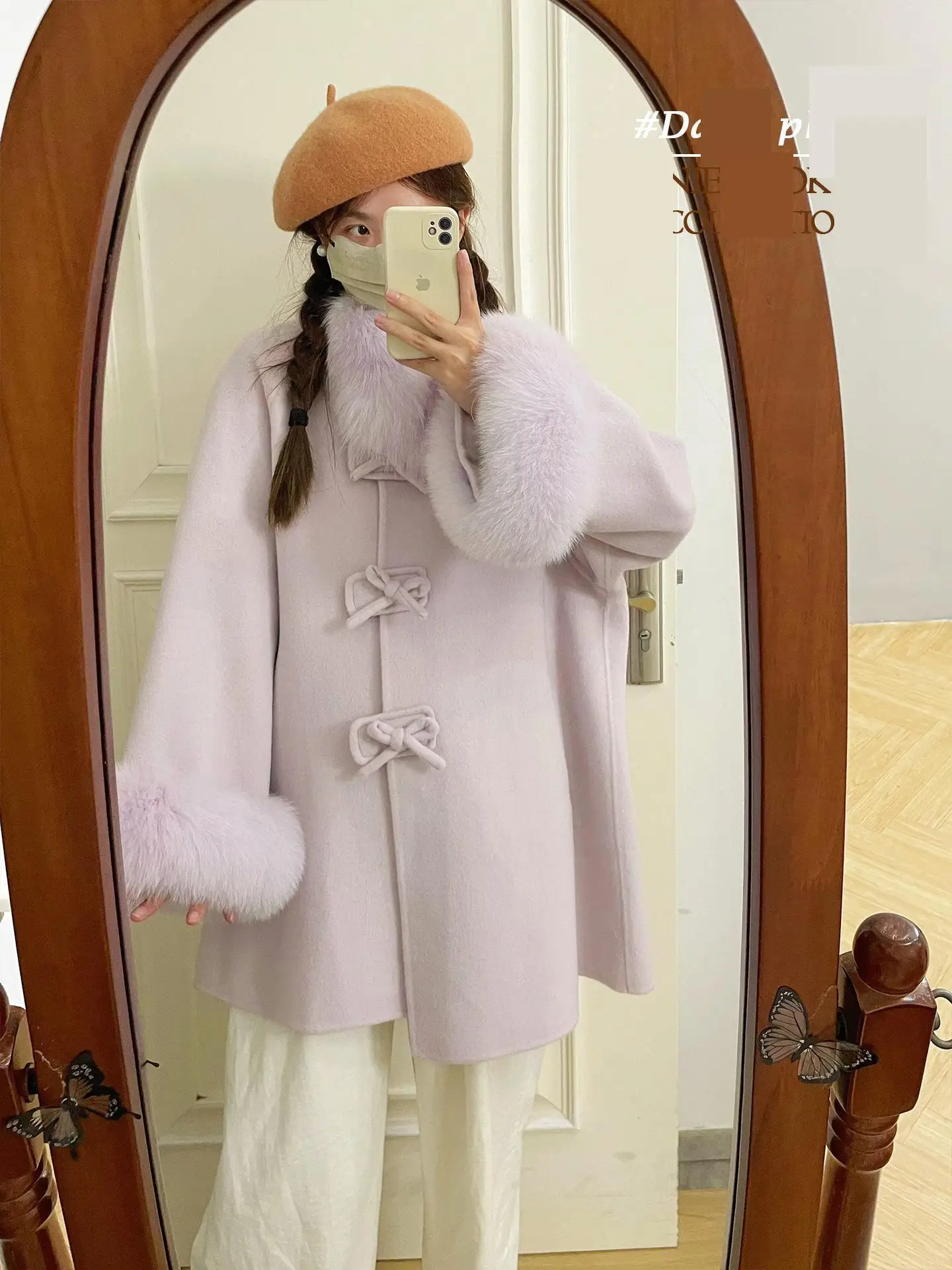 

Женское осенне-зимнее роскошное пальто из 100% шерсти, женское элегантное пальто с воротником из лисьего меха, манжетами, свободная шерстяная верхняя одежда с длинными рукавами, топ