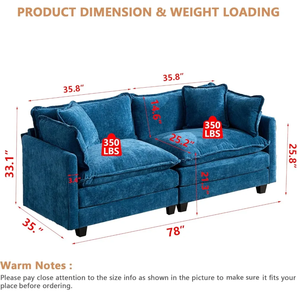 Modular Sectional 2 Seater Cloud Sofa Couch for Living Room,78