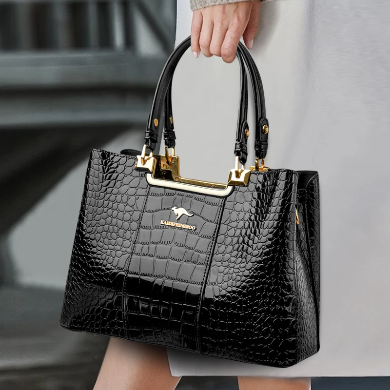 

Mother's Day New Crocodile Pattern Shoulder Bag Ladies 2026 Style Plaid Handbag Multi Layer Street Trend PU Medium Square Bags