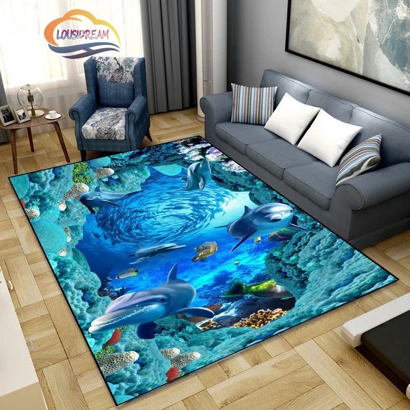 

Cute Marine Life Fashion Rugs 3DPrinting Ocean bottom or dolphins Living Room Bedroom Large Area Soft Carpet Home Children's Mat