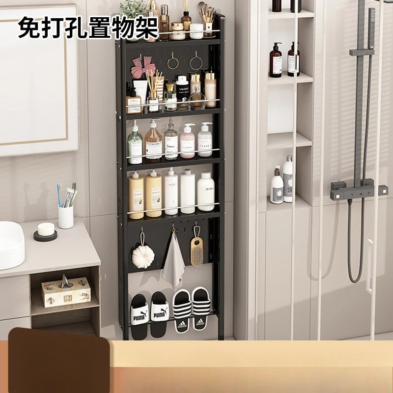 

Floor-to-ceiling storage rack in the bathroom crack, extremely narrow shelf behind the door, no-punching storage artifact in the