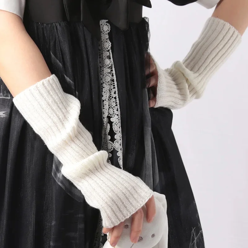 1/2pairs Female Fashion Arm Warmers Soft Knitted Gloves Women Girl Half Finger Mittens Solid Color Winter Arm Sleeves