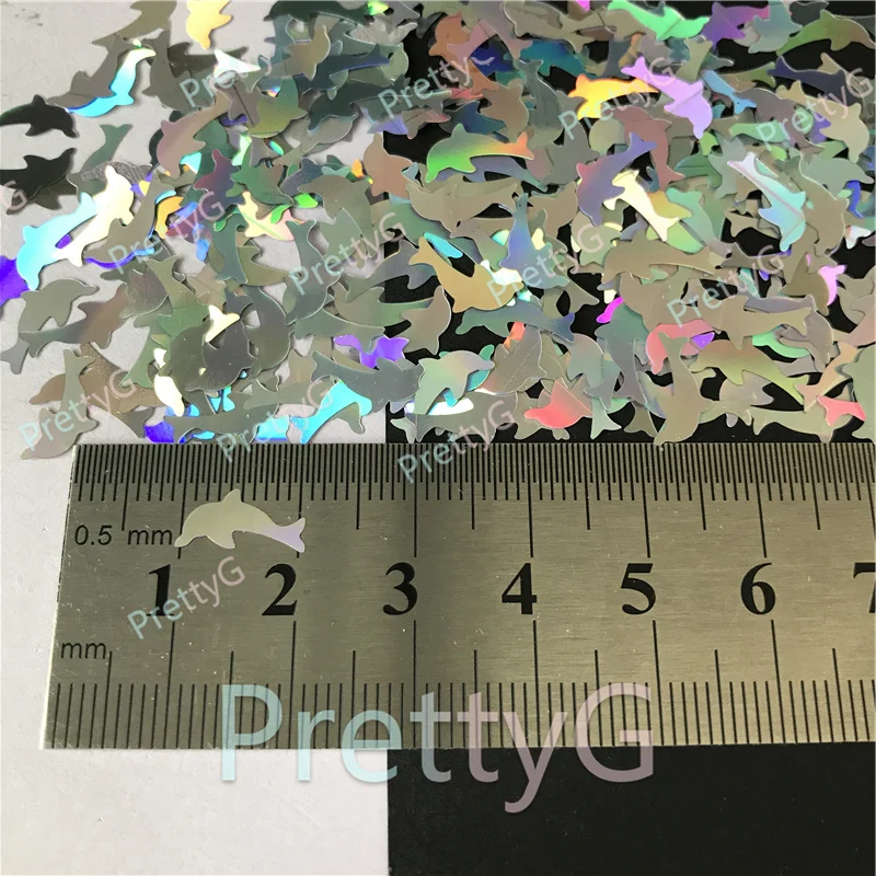 PrettyG 11mm Sea Dolphin Glitter Shape Holographic Silver Glitter Sequin Supplie For Resin Art Craft Nail Decoration Accessories