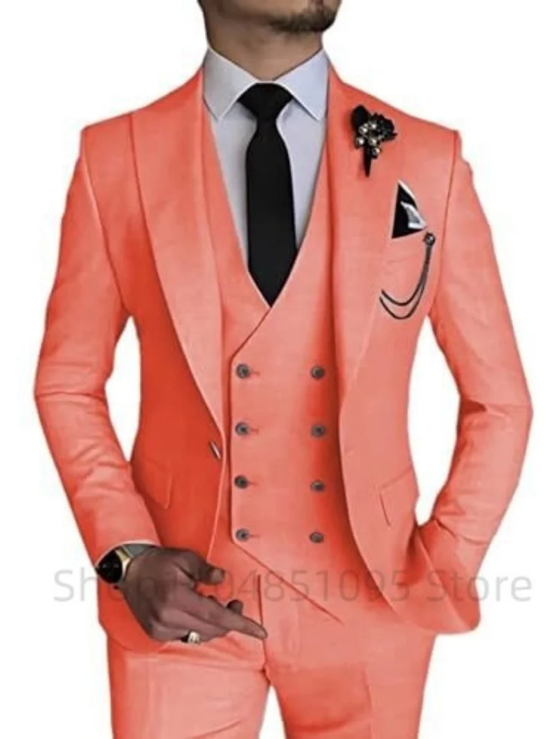 

High Quality Solid 3 Piece Men Suits Slim Fit Male Men Clothing Elegant Wedding Jacket Vest Pants Sets for Business Party Prom