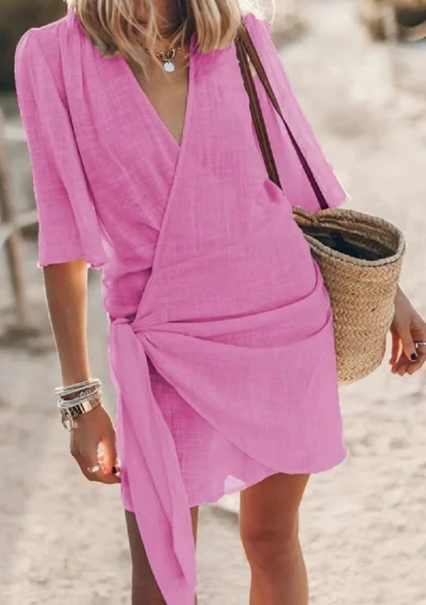 Elegant Fashion Summer Casual Temperament Dress V-Neck A-Line Dress Elegant and Minimalist Half Sleeved Loose Beach Dress