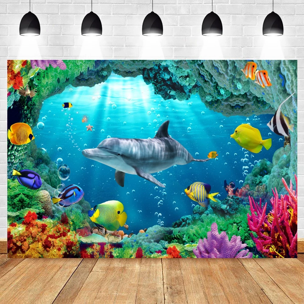 Under Sea Seabed World Backdrop Underwater Marine Coral Fishes Aquarium Photography Background Photo Studio Baby Portrait Props