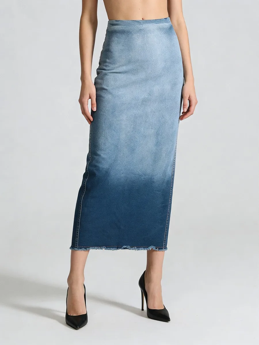 TWOTWINSTYLE Gradient Slimming Minimalist Cowboy Skirt for Women High Waist Split Temperament Long Skirts Female Clothing New