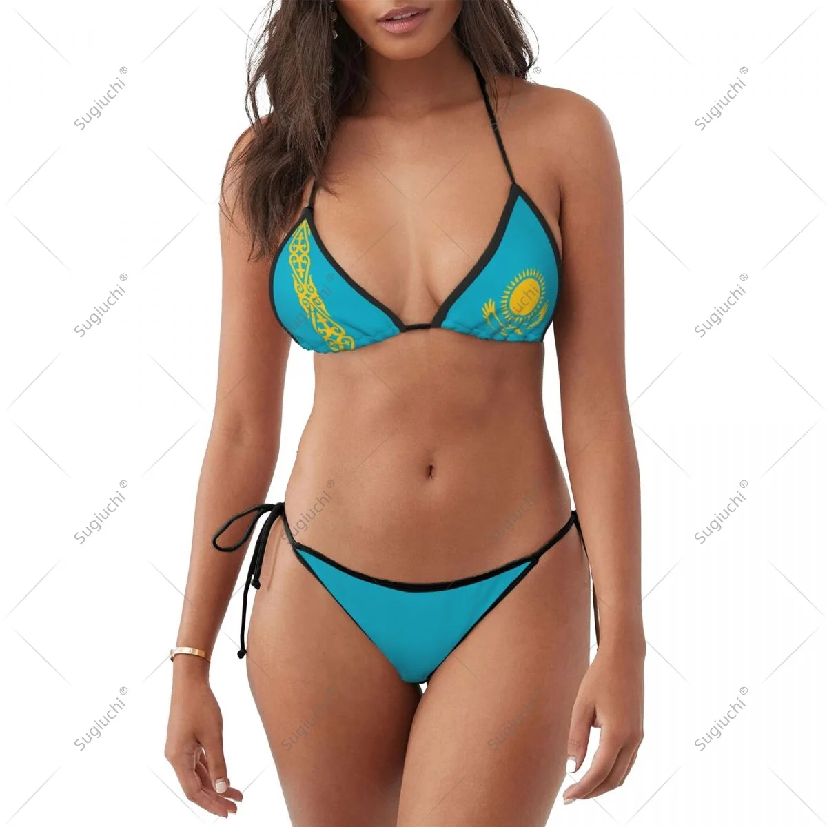 

Women Girls Bikini Kazakhstan Flag Swimsuit Sets Three Point Beachwear Swimming Bathing Beach Party Suits Sexy Mujer