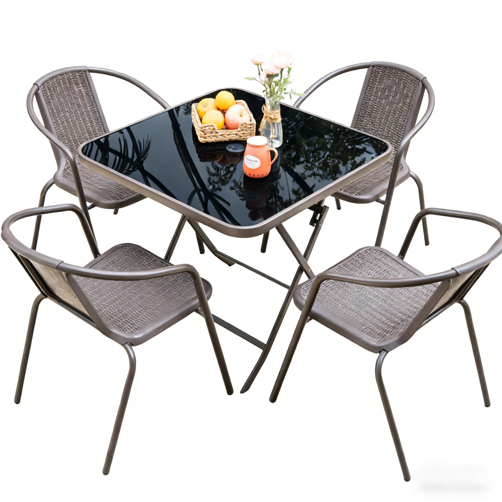Outdoor Garden Glass Countertop Table and Chair Set Waterproof Sunscreen High Quality Balcony Tavern Hotel Furniture