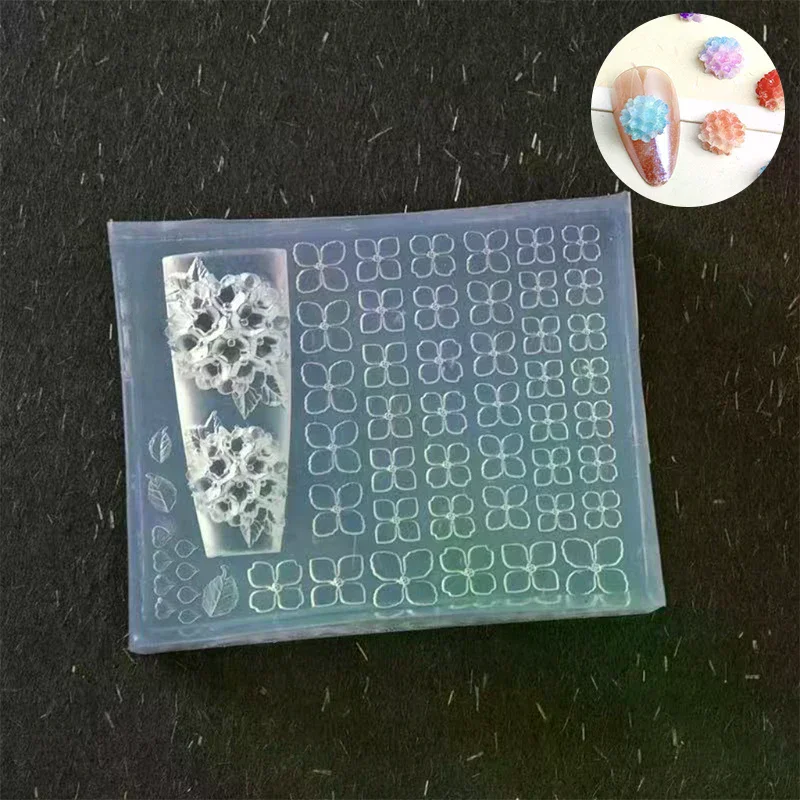 3D High Transparency Nail Carving Mold DIY Design Silicone Petal Soft Stamping Plates Manicure Art Mold Decor Tools Hydrangea