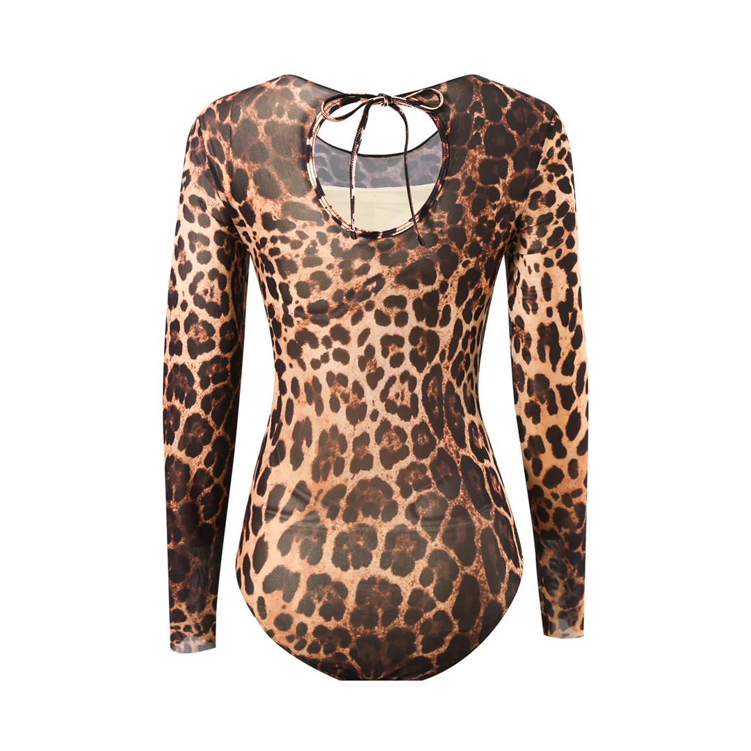 S - XXL 2026 Leopardenmuster mit Rock, Langarm-Einteiler-Badeanzug, Damen-Bademode, hoch geschnittene Beine, Badeanzug, Badebekleidung, Schwimmanzug V7352 – Detail 5
