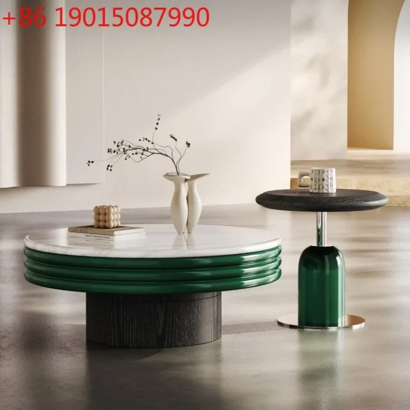 

Italian minimalist marble coffee table small apartment household simple creative high-end design bright round coffee table