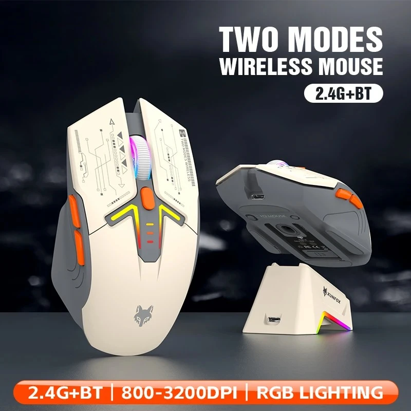 

2.4G Bluetooth Wireless Mouse Magnetic Charging Base RGB Backlit Media Side Key DPI Adjustable E-sports Game for Desktop Laptop