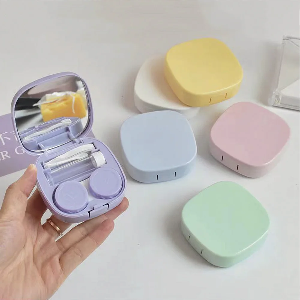 1 Set Macaron Color Contact Lenses Case with Mirror Easy to Carry Mini Colored Lens Storage Box Eyes Lenses Container Case Gift