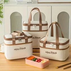 Foldable bento insulated bag, lunch storage bag, lunch bag, white Oxford square hand-held insulated bag, large capacity