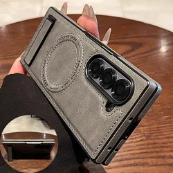 For Samsung Galaxy Z Fold 6 Fold Stand Case For Samsung Z Fold 5 Magnetic Charge Cover For Galaxy ZFold 7 4 3 Retro Leather Case