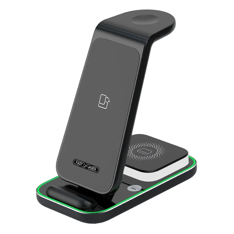 Promote Gift LED Light 3 in 1 Wireless Charger For Mobile Phone Double Magnetic 18W Fast Charging Station