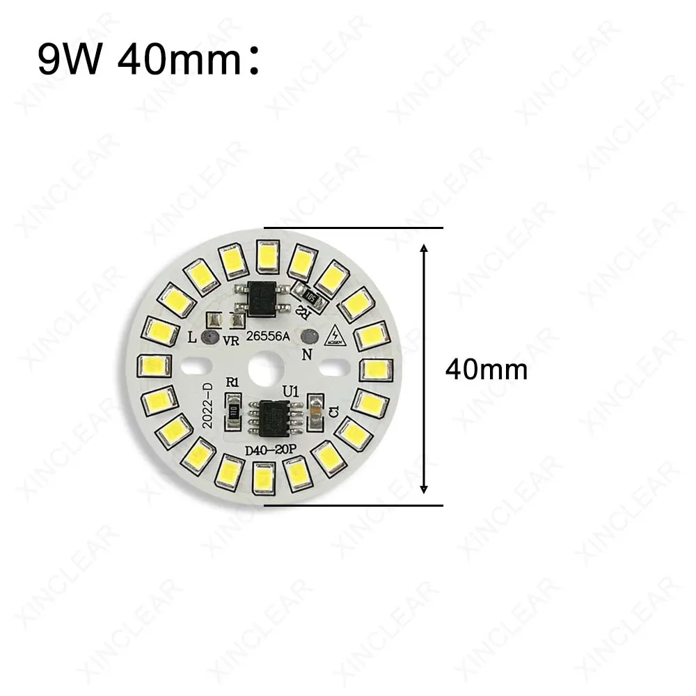 10 sztuk AC220V Panel świetlny LED 9W ciepły biały brak sterownika średnica 40mm 60mm płytka PCB + 2 piny SMD 2835 Chip dla DIY żarówka Downlight