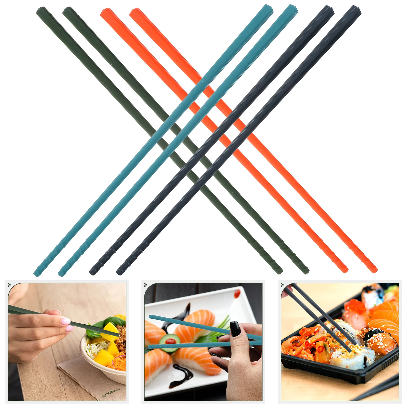 

4Pairs Steel-Core Silicone Chopsticks Non-Slip Heat-Resistant Household Kitchen Portable Practical Tableware