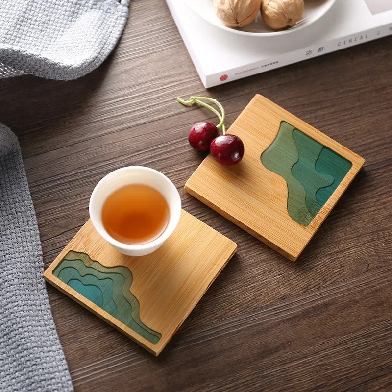 Creative Epoxy Resin Transparent Bamboo Tea Cup Pad Cup Holder Heat Insulation Pad Tea Ceremony Accessories and Supplies