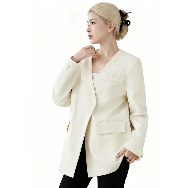 

Fineryclothes Женский элегантный длинный пиджак, кремово-белый