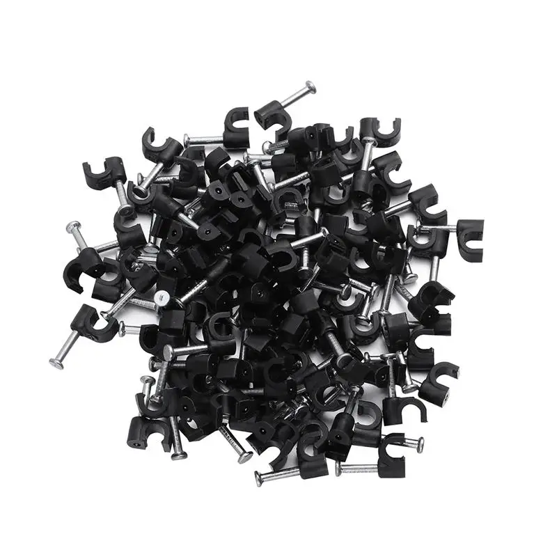 Imagem -02 - Plastic Cabo Clip Desk Cabo Organizer Wire Cord Fastener Linha Telefônica Tie Fixer Organizador Wall Clamp Black 100 Pcs