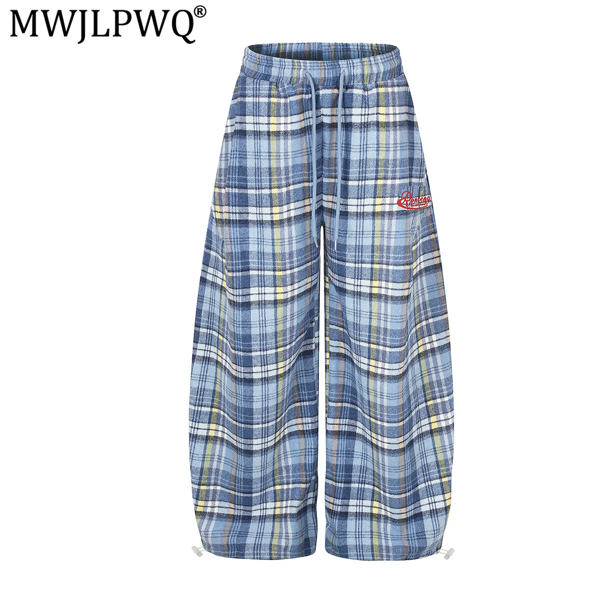 MWJLPWQ American-Style Retro Plaid Straight Casual Pants Male Autumn Loose-Fit Sports Versatile Paratrooper Wide-Leg Pants 20550