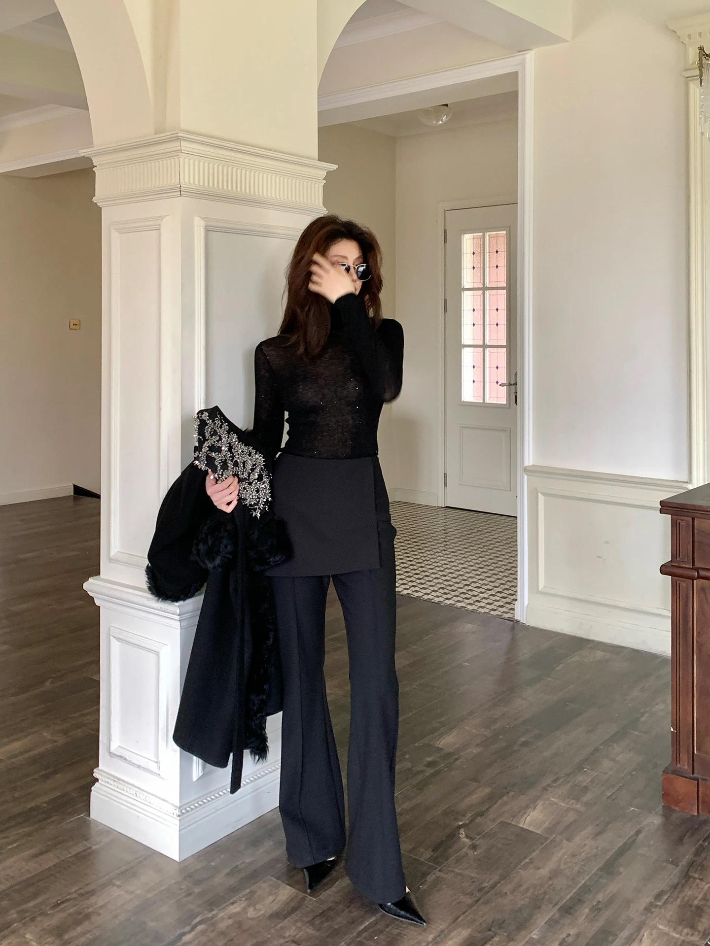 

Женские осенне-зимние брюки с эффектом двухслойности Dragon Joy Wrap Design, утягивающие, с высокой талией, имитация двух частей