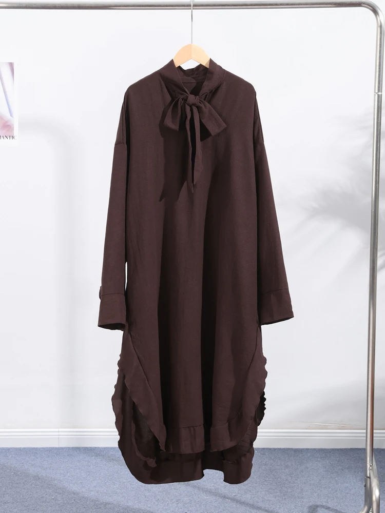 فضفاض الخامس الرقبة الدانتيل يصل الكشكشة فستان طويل المرأة أنيقة Batwing كم أزرار فساتين الحفلات 2025 الخريف الصيف سيدة عطلة الجلباب #4