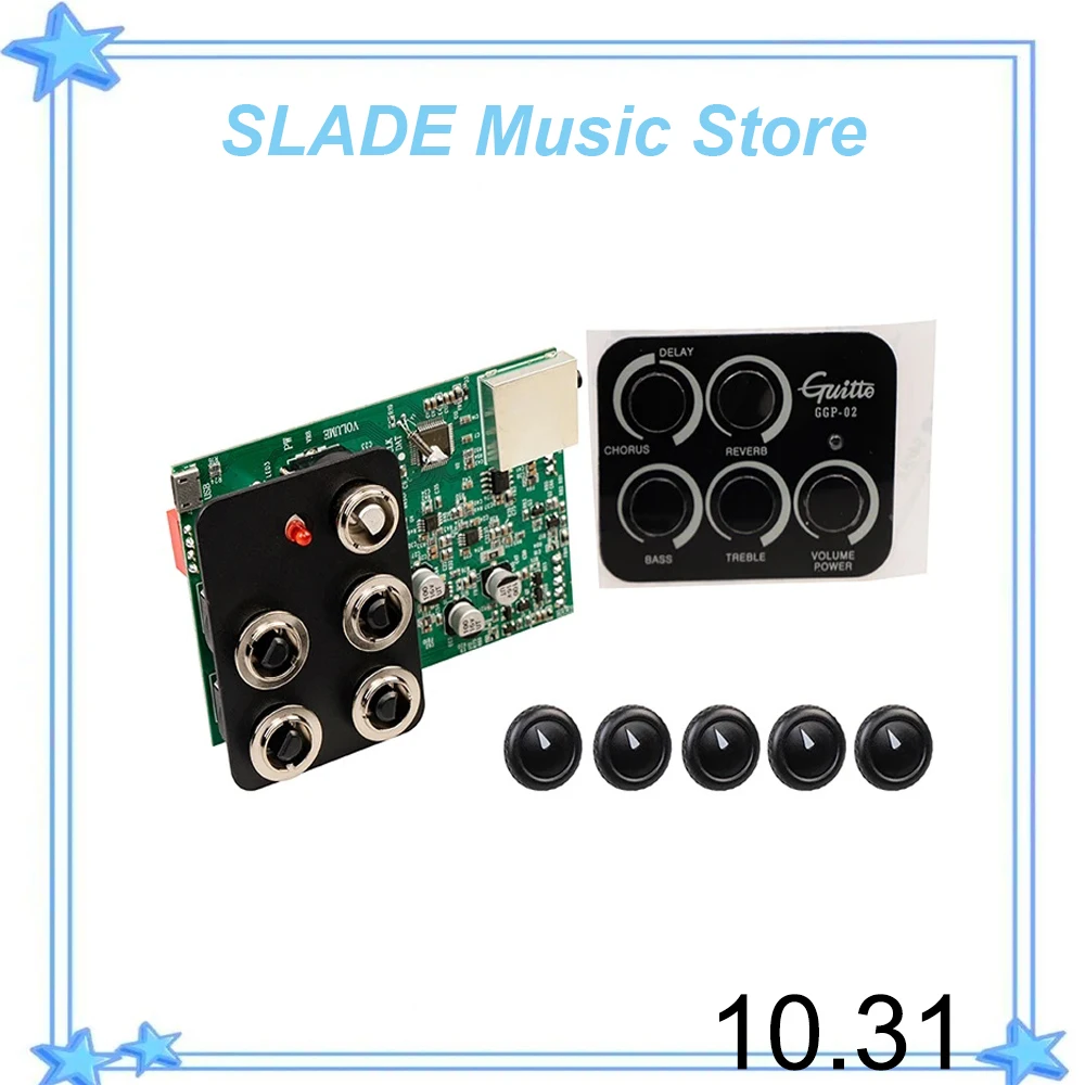 GUITTO GGP-02 لاقط الجيتار الصوتي Preamp بيزو لاقط ريفيرب تأخير تأثير الجوقة التقاطات القيثارات الشعبية الملحقات