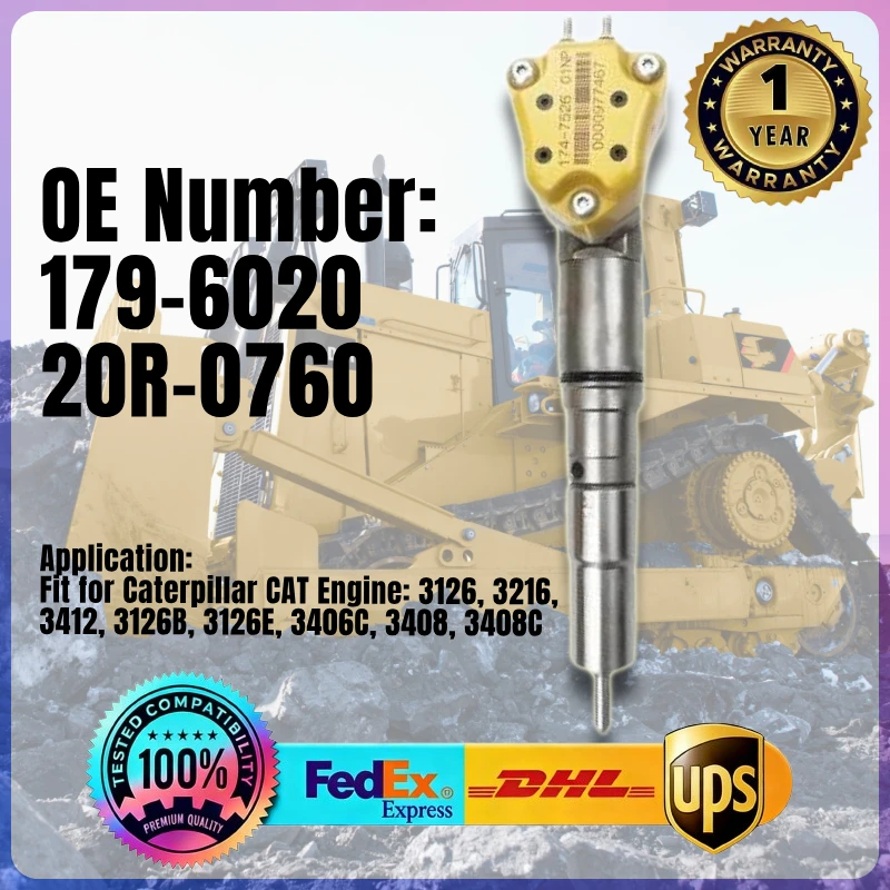 Fuel Injector 179-6020 20R-0760 for Caterpillar CAT Engine 3126 3412 3126B 3126E 3408 3408C 3412E Truck 769D 771D 773D 775D