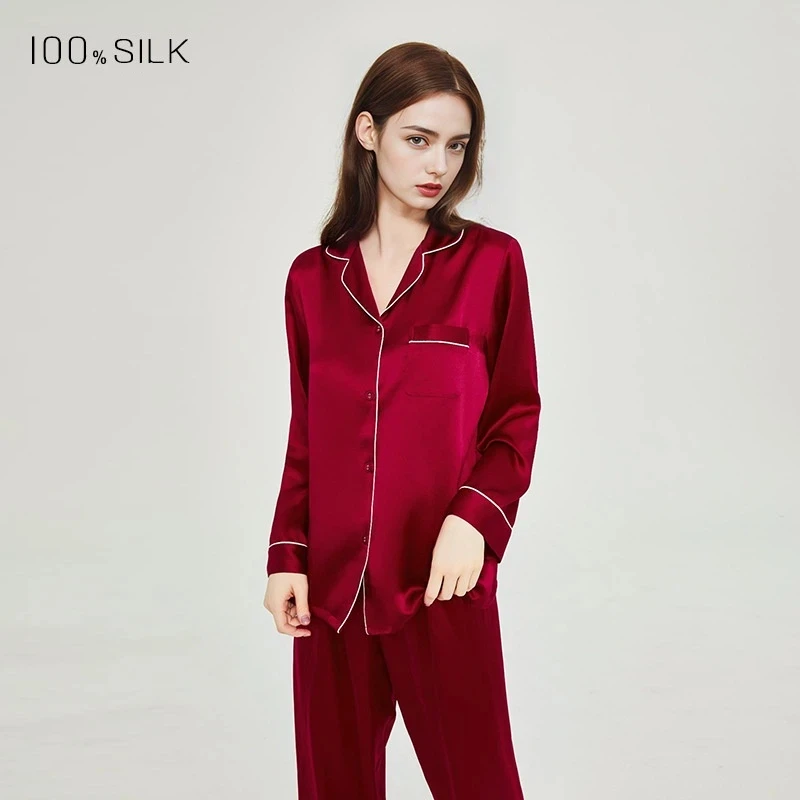 

Комплект пижам из 100% шелка тутового шелкопряда для женщин, весна-лето, класс 6А, с длинными рукавами и брюками, роскошная домашняя одежда, дышащая, можно носить на улице