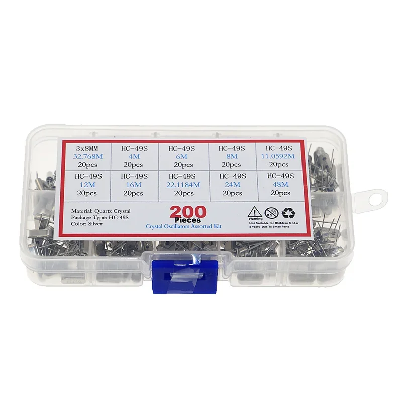 200pcs 10Values HC-49S Quartz Resonator DIP Crystal Oscillator Assorted Kit 4MHz 6MHz 8MHz 12MHz 16MHz 24MHz 25MHz 48MHz 2Pin