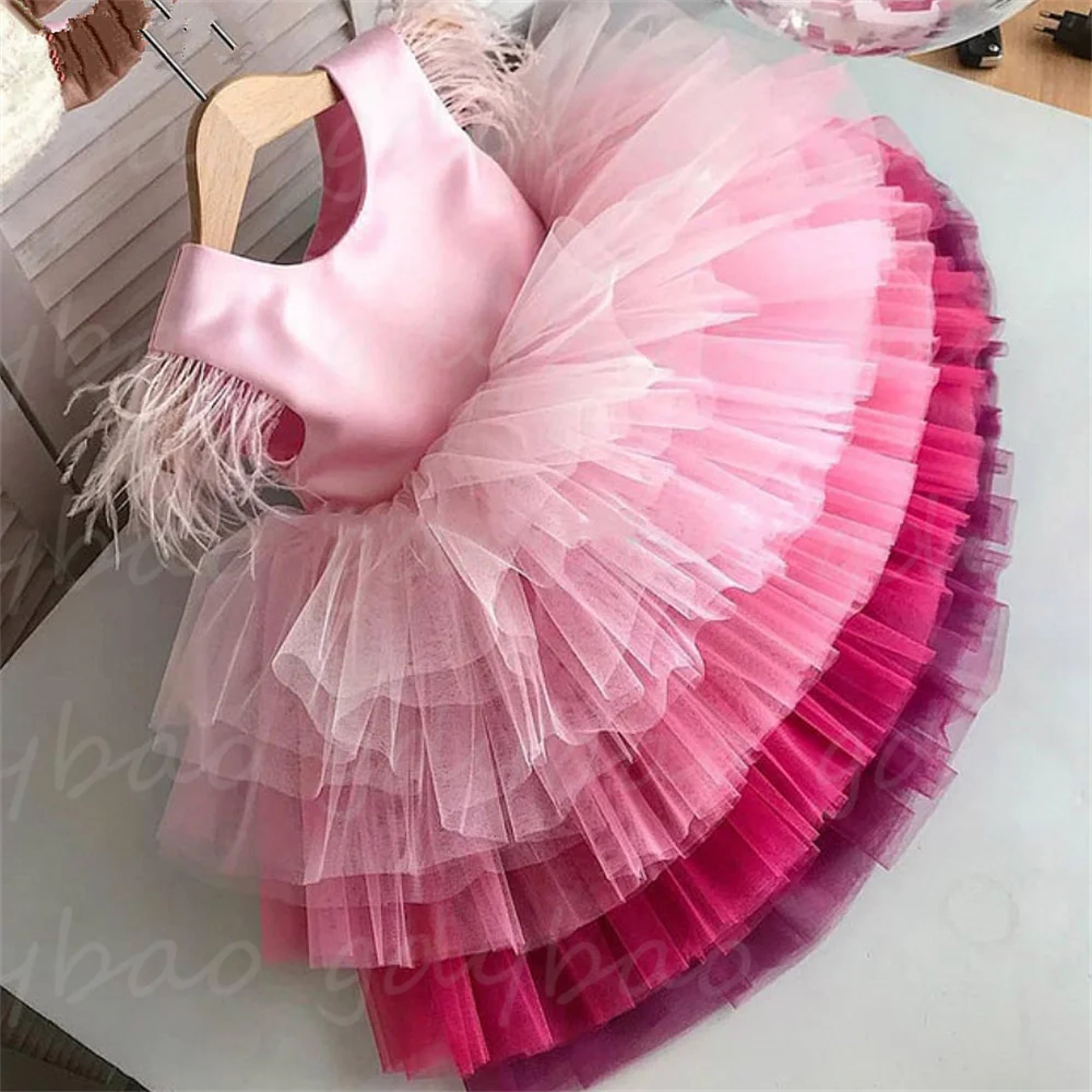 

Flower Girl Dress Lovely Fluffy Layered Tulle Lace Sparkle Applique Sleeveless Child Birthday Communion Present Prom Party Dress