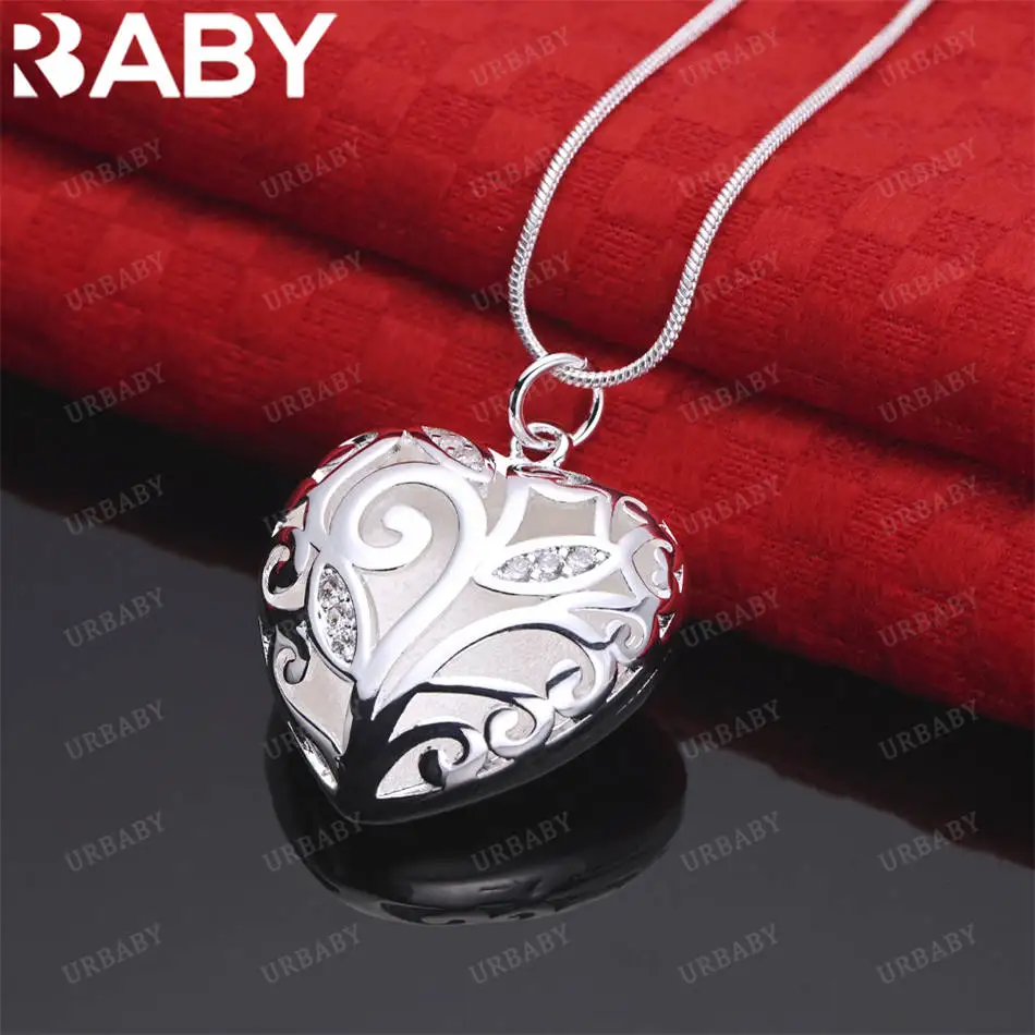 

URBABY 40-75cm 925 Sterling Silver Zircons Heart Pendant Necklace Anniversary Gift Popular Wild Fashion Romantic